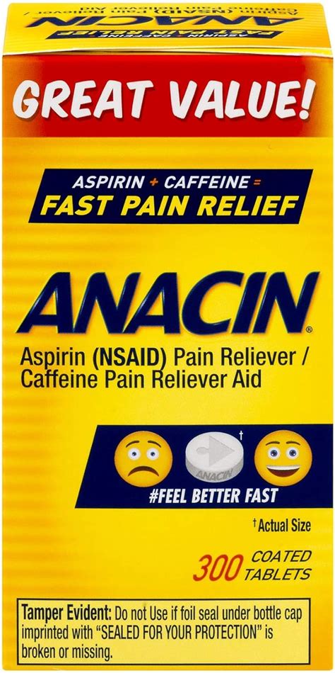 Buy Anacin Fast Pain Relief, Aspirin + Caffeine Pain Reliever, 300 ...