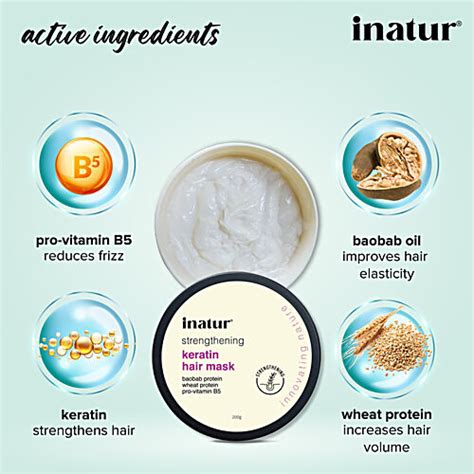Buy Inatur Strengthening Keratin Hair Mask - With Baobab Protein, Wheat ...