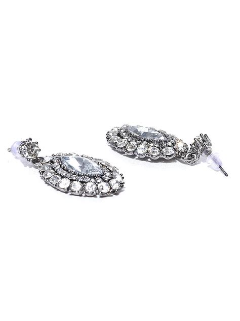 Steel-Toned Diamond-Shaped Drop Earrings-Onesize-Steel
