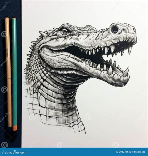 Hyper-realistic Alligator Head Drawing with Pencils Stock Illustration ...