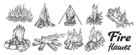 Collection of different campfire ink set | Premium Vector