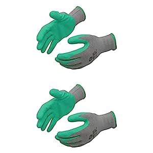 Klaxon Safety Grey Shell with Green Crinkle Finish Latex Coating Gloves ...