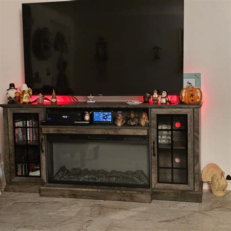 AOXUN 70-in W Gray TV Stand with LED Electric Fireplace H21033GR+H20023 ...