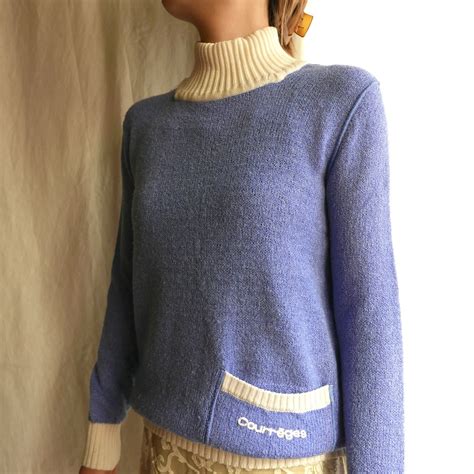 COURREGES 1960-70's "Purple-Blue×Off-White" High-Neck Sweater | CARBOOTS