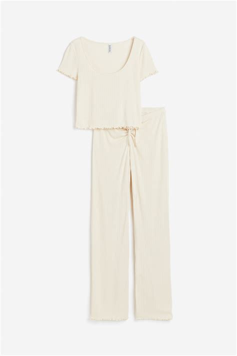 Women's Cream Pointelle jersey pyjamas | H&M IN