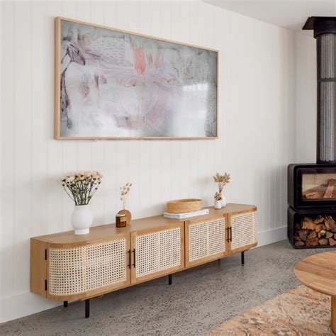 Kanti Teak Wood Rattan Open TV Unit Natural – Nismaaya Decor