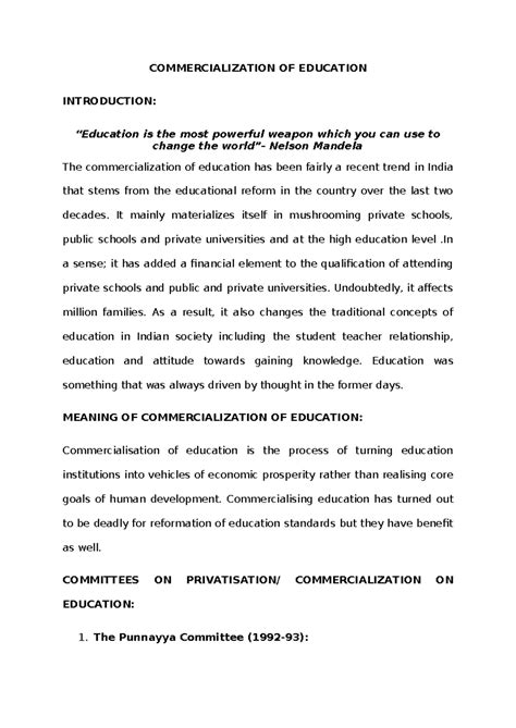 Commercialization OF Education - COMMERCIALIZATION OF EDUCATION ...