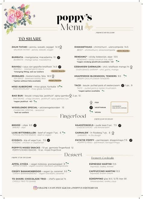 Menu 2024 - Poppy's Amsterdam in Amsterdam | TheFork