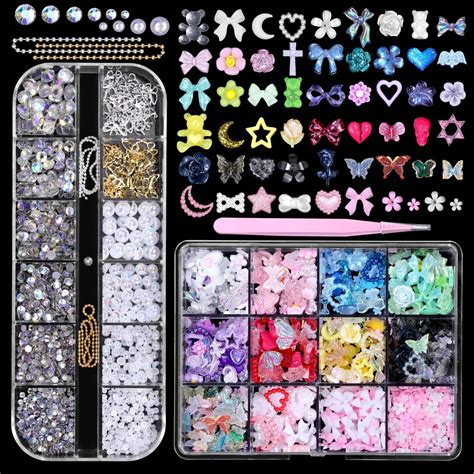BUNNIEBEAUTY 2700 pcs Pearl Nail Charms and Crystals Rhinestones ...