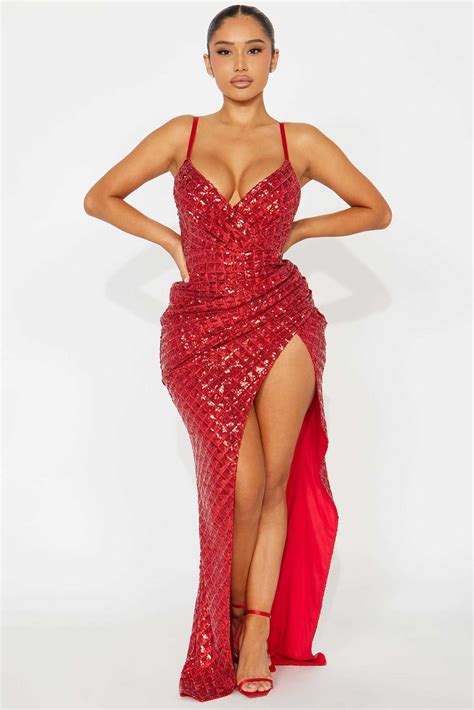 Shanel Sequin Maxi Dress - Red - Womens Fashion Dresses