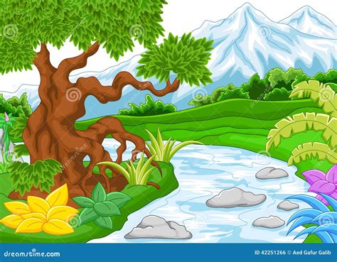 Mountain Landscape with River Stock Vector - Illustration of river, jungle: 42251266