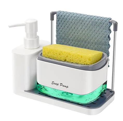 House of Quirk 5-in-1 Kitchen Soap Dispenser Set with Tray, Sponge ...
