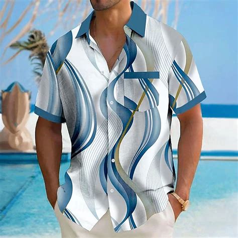 Homme 3D Print Géométrique Ligne Chemise Chemise boutonnée Manche ...