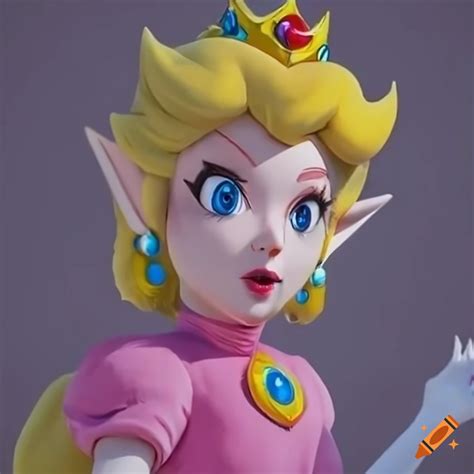 Cosplayer dressed as princess Peach with perfect makeup on Craiyon