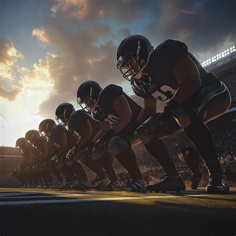 Defensive line crouched and ready for the snap | Premium AI-generated image