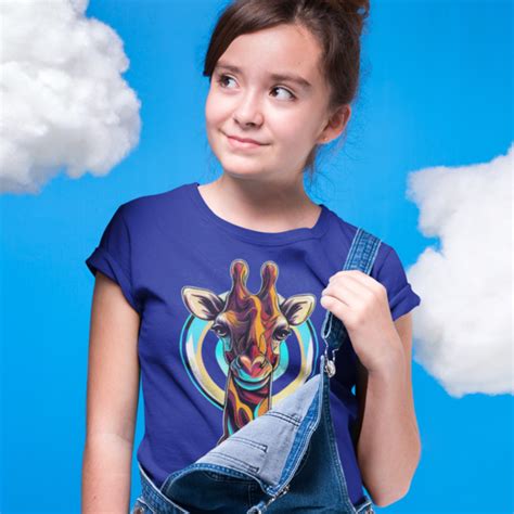 Playful Giraffe Adventure: Kid's Round Neck T-Shirt - Vibrant Design ...