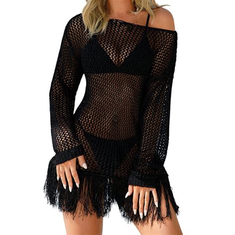 Perfectbot Womens Summer Tops Oversized Crochet Eyelet Swimsuit Coverup ...
