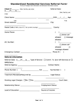 Standardized Residential Services Referral * Doc Template | pdfFiller