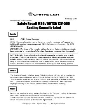 Fillable Online Safety Recall M36 / NHTSA 12V-560 Seating Capacity ...