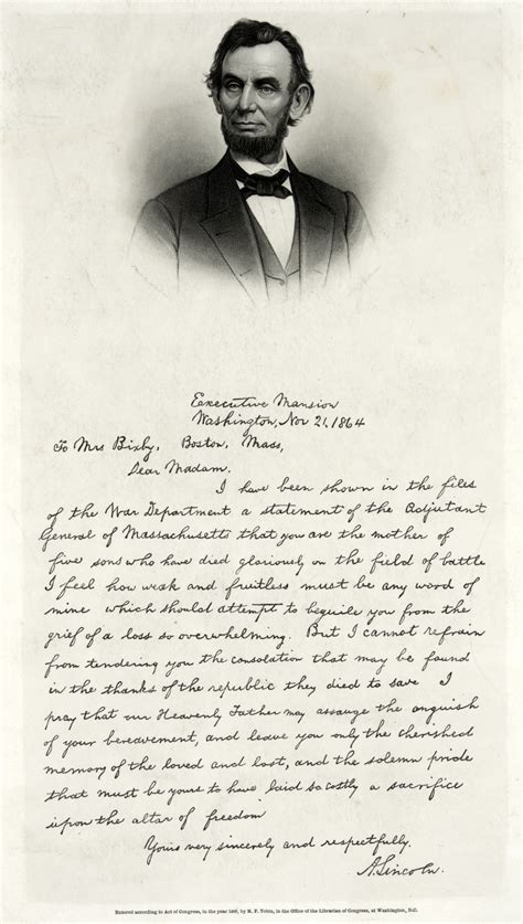 Abraham Lincoln's letter of condolence to Mrs Bixby, who lost sons in ...