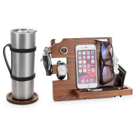 Buy Wood Docking Station for Men and Phone Organizer Station - Wooden ...