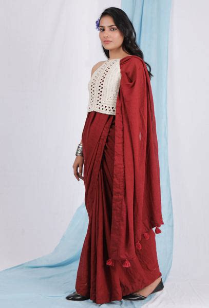 Maroon kota tassel embellished saree – TJORI