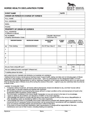 Horse Health Declaration Form - Queensland State Equestrian Centre ...