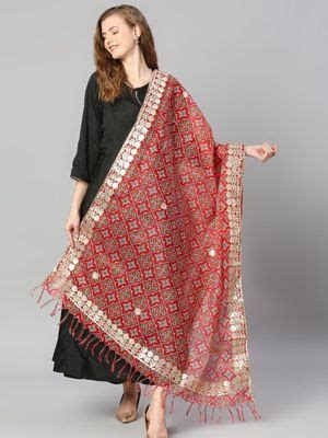 Buy Dupatta Bazaar Womens Red Ikat Printed Kota Cotton Dupatta with ...