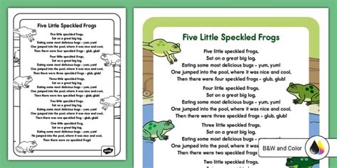 * NEW * Five Little Speckled Frogs Nursery Rhyme Poster