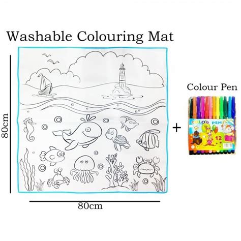 80 x 80cm Marine Organisms Set Washable Colouring Mat With Colour Pens ...