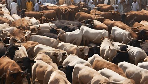 Premium Photo | A large group of cattle are standing in a field