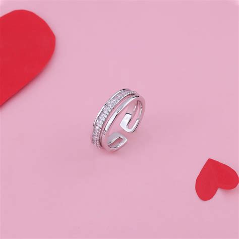 925 Sterling Silver Double Layer Simple Zircon Adjustable Ring – Eri ...
