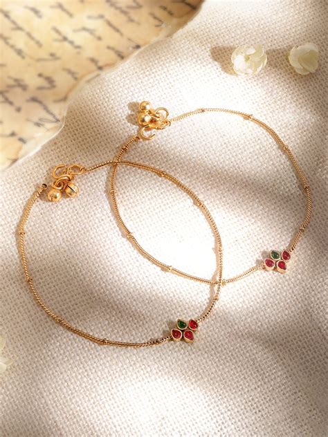 22K Gold plated beaded Sleek anklets – Rubans