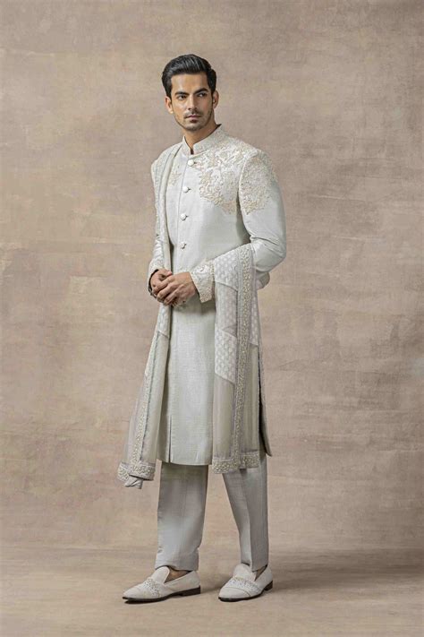 Grey Raw Silk Sherwani – Sarab Khanijou