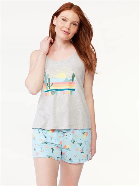 Joyspun Women's Print Tank Top and Shorts Pajama Set, 2-Piece, Sizes S ...