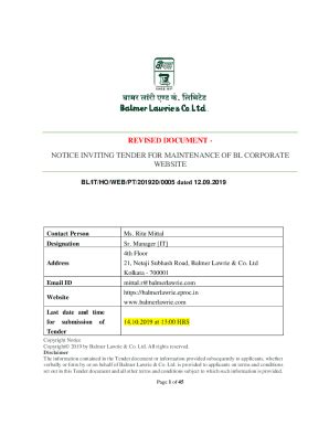 Fillable Online REVISED DOCUMENT NOTICE INVITING TENDER FOR MAINTENANCE ...