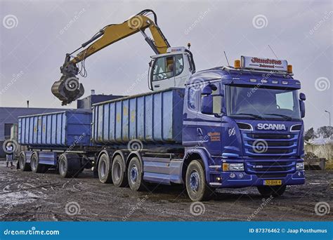 A Lorry With A Trailer And A Small Crane Editorial Photo ...