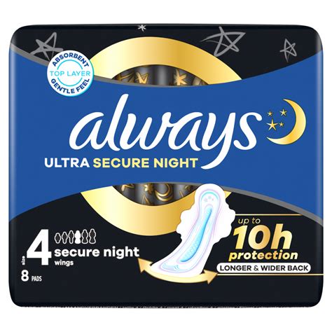 Always Ultra Sanitary Towels Secure Night (Size 4) With Wings 8 Pads ...