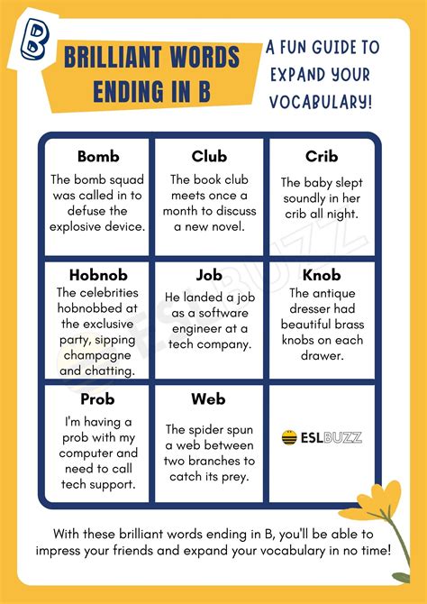 Words Ending in B: Boost Your Vocabulary - ESLBUZZ