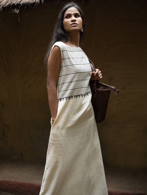 Buy The Work Edit. Handwoven Kashida Pattu Long Dress - Black Stripes ...