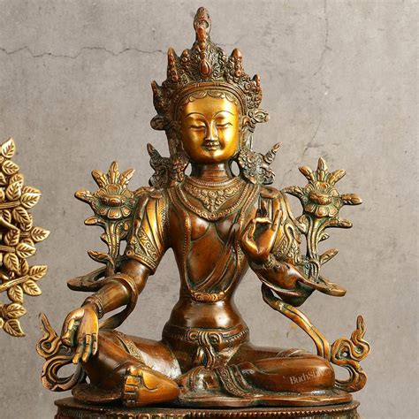 Buy Pure Brass Green Tara Devi Statue - Nepali Orange Finish, 13 ...