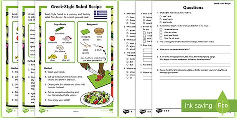 Instructions Reading Comprehension Year 2 | Salad Recipe