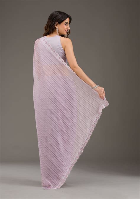 Buy Lavender Swarovski Georgette Saree - Koskii