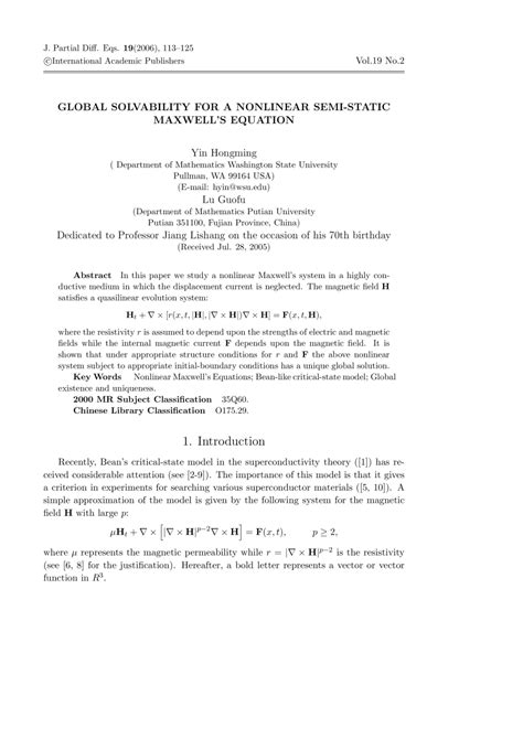 Global Science Press: Global Solvability for a Nonlinear Semi-static ...
