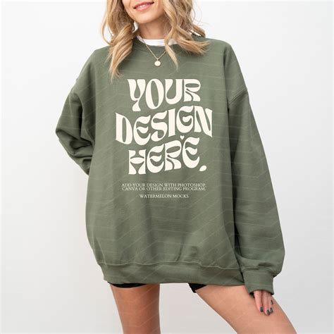 Gildan 18000 Military Green Mockup Military Green Sweatshirt Mockup ...