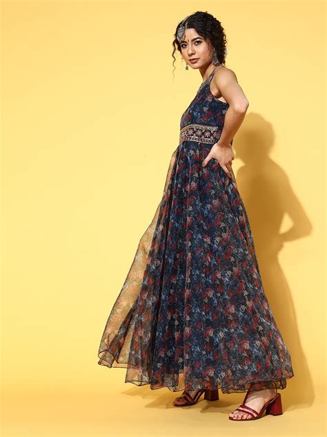 Buy Women's Navy Blue Ethnic Maxi Dress Online - Yufta – Yufta Store