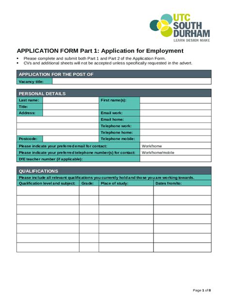 Employment Application Form - Blank Fillable Template | Fill Out, Print ...