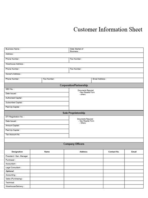 Customer Information Sheet Example 的图像结果