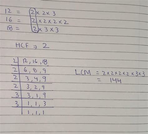 Find the LCM and HCF of the 18, 12 and 16 integers by applying the ...