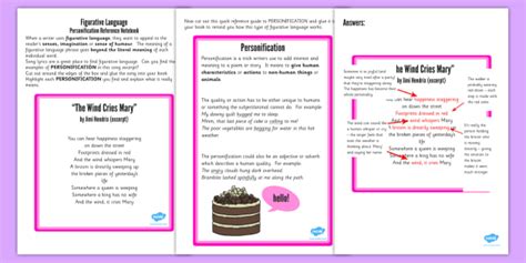 Personification - Figurative Language Worksheet / Worksheet - ESL